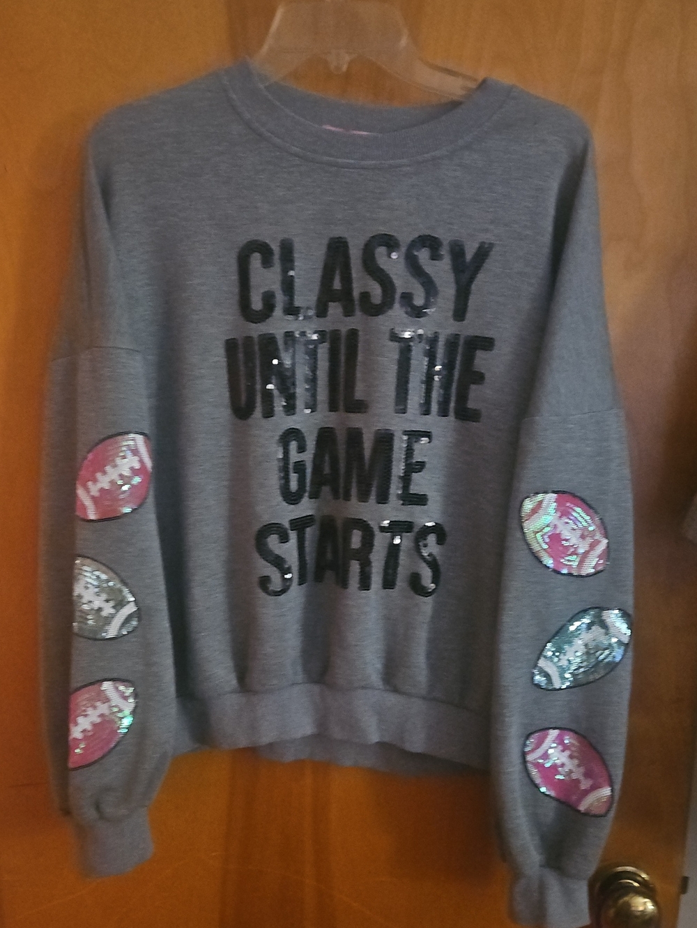 Simply Southern XL 'Classy Until The Game Starts' Sequin Sleeve Sweatshirt
